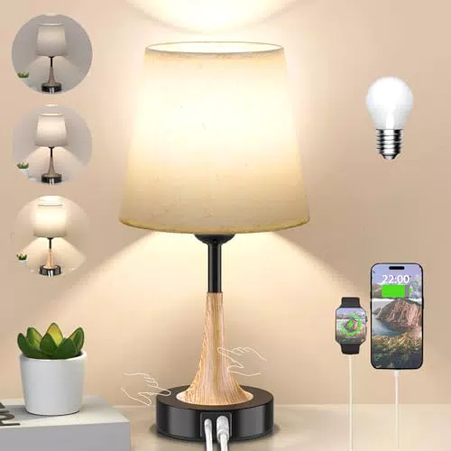 NestAura Nachttischlampe Touch Dimmbar mit USB Ladefunktion und 3 Helligkeitsstufen