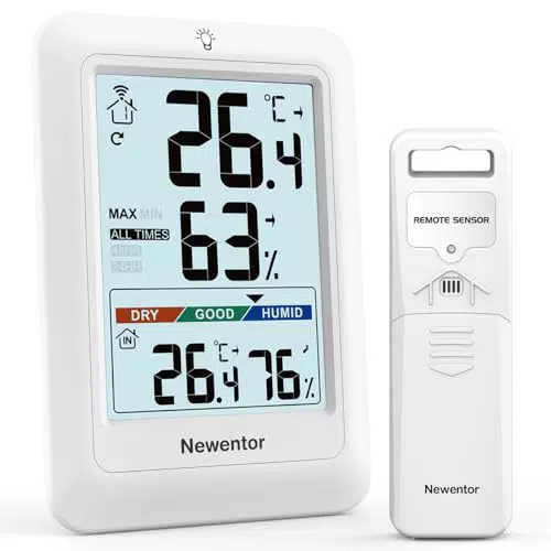 Newentor MAX MIN Thermometer und Hygrometer mit Außensensor und Beleuchtung