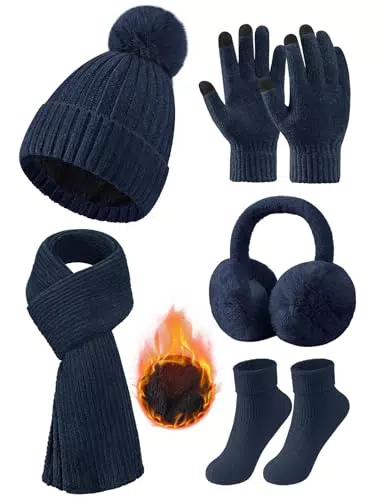 Niwicee Damen Wintermütze Set mit Schal, Handschuhen und Ohrenschützern
