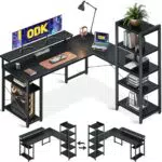 ODK Eckschreibtisch L-Form mit Regal und Monitorständer für Büro