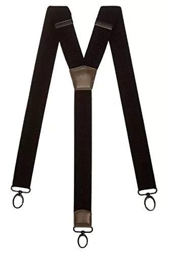 Olata Extra Breite Herren Hosenträger Y-Form in Schwarz mit Farbigem Leder und Karabinerhaken 4 cm. Schwarz
