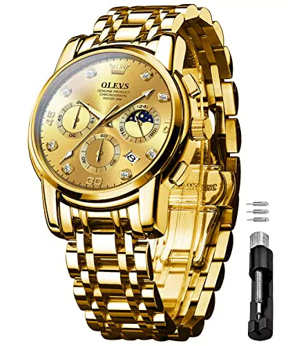 OLEVS Herrenuhr Edelstahl Wasserdicht mit Diamant, Elegante Quarz Armbanduhr