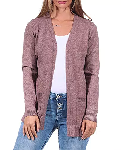 ONLY Damen Lange Strickjacke mit Taschen Stretch Casual Langarm ONLLESLY Open Cardigan Noos Gerippt
