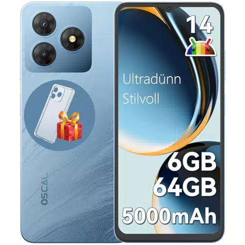 OSCAL Flat 2C Smartphone ohne Vertrag, 6,56" HD+, 64GB, Dual SIM, 5000mAh Akku
