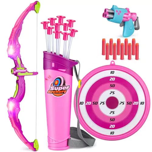 Own1one Bogenschießen Set für Kinder mit LED, Zielscheibe und Saugnapfpfeilen