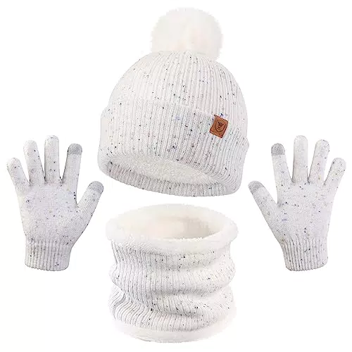 OZERO Wintermütze und Handschuhe Set mit Fleecefutter - Beanie Mütze für Kinder