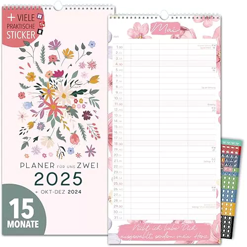 Gartenliebe Paarplaner 2025 - 3 Spalten Partnerkalender für Zwei