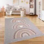 Kinderzimmer Teppich Spielteppich Krone Herzen Punkte - Rutschfest & Farbenfroh