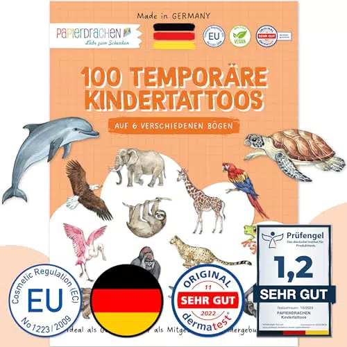 Papierdrachen hautfreundliche Kindertattoos für Kinder – Tiere der Welt