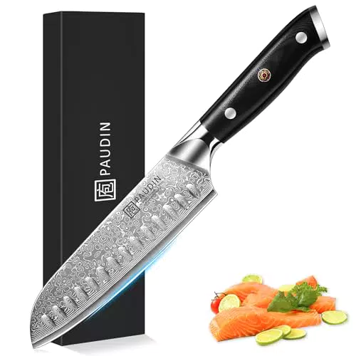 PAUDIN Santokumesser 17 cm – Ultra scharfes Damastmesser mit VG10-Kern und G10-Griff