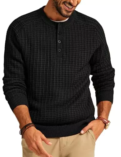 PJ PAUL JONES Herren Pullover Grobstrick Winterpullover mit Knöpfen