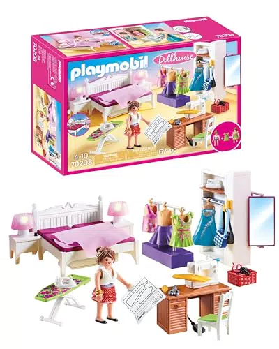 PLAYMOBIL 70208 Dollhouse Schlafzimmer mit Nähecke für Kinder ab 4 Jahren