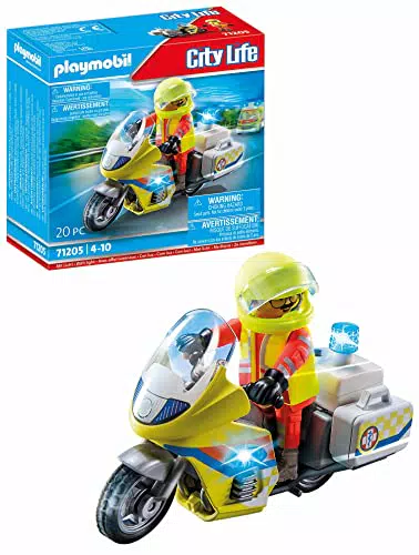 PLAYMOBIL Notarzt-Motorrad 71205 mit Blinklicht – Spielzeug für Kinder ab 4 Jahren