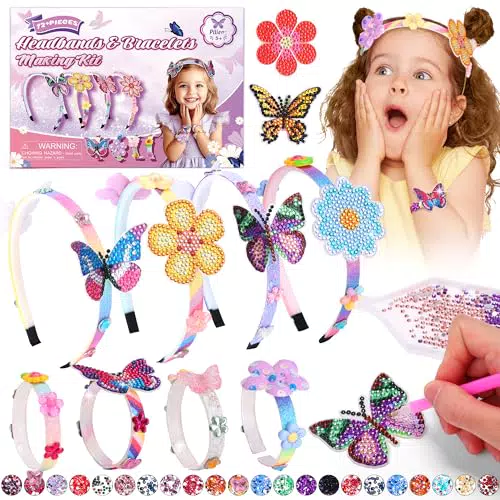 Pllieay Diamond Painting Bastelset für Mädchen - DIY Haarschmuck und Armbänder