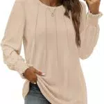 Damen Pullover Rundhals Langarm Plissiert mit Rüschen und Laternenärmel