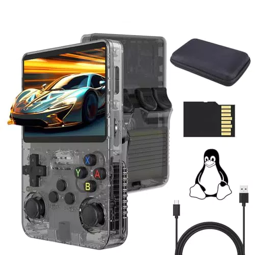 R36S Handheld Spielkonsole mit 3,5 Zoll IPS Bildschirm und 128G TF Karte