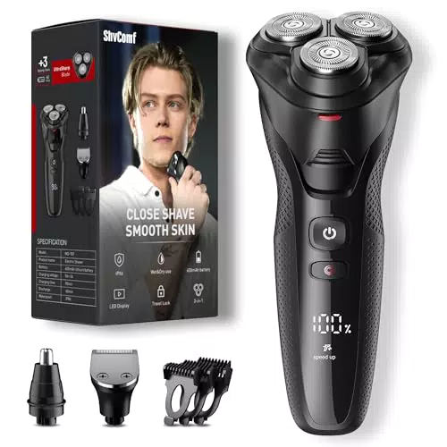 ShvComf Elektrorasierer für Herren, wasserdicht, kabellos, mit Trimmer