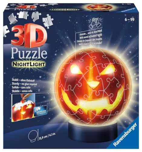 Ravensburger 3D Puzzle Kürbiskopf Nachtlicht - Puzzle-Ball für Halloween Fans