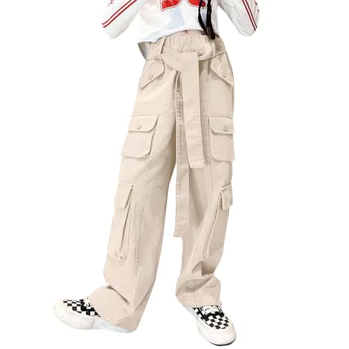 Rolanko Mädchen Baggy Cargo Hose Elastisch Hohe Taille Gerade Weites Bein