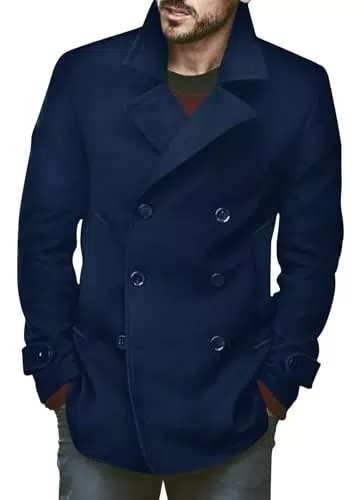 Runcati Herren Klassischer Zweireiher Mantel Slim Fit Winterjacke Trenchcoat