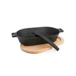 SANTOS Gusseisen Grillpfanne oval mit abnehmbarem Griff für Braten und Grillen
