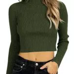 Saodimallsu Damen Pullover Langarm Rippenstrick Halb Rollkragen Slim Fit