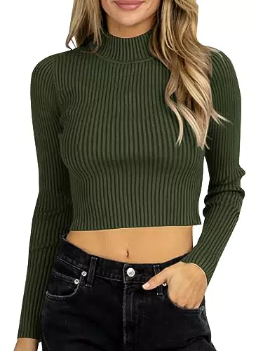 Saodimallsu Damen Pullover Langarm Rippenstrick Halb Rollkragen Slim Fit