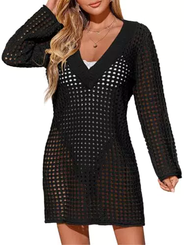 Saodimallsu Strandkleid Damen V-Ausschnitt Sexy Hollow Out Bikini Cover Up