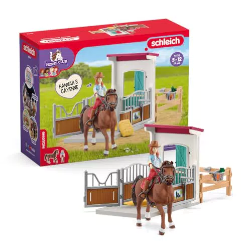 Schleich Horse Club 42710 Pferdebox mit Hannah und Cayenne, ab 5 Jahren