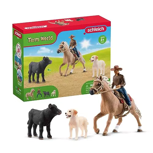 Schleich FARM WORLD Bauernhof Rodeo Abenteuer Spielset mit Cowboy und Tieren