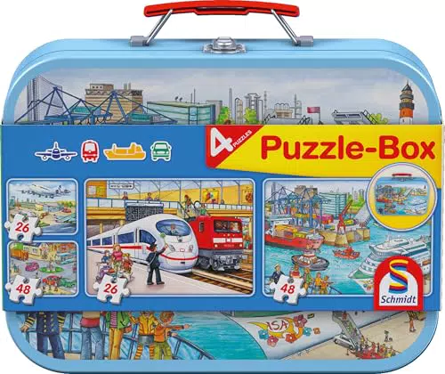 Schmidt Spiele Verkehrsmittel Kinderpuzzle im Metallkoffer