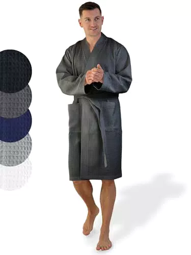 SIEGENTHAL® Herren Bademantel Waffelpique 100% Baumwolle mit Schalkragen