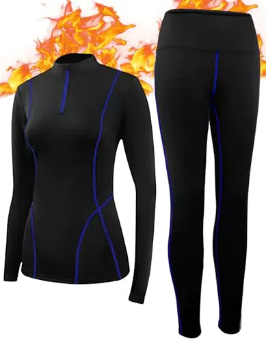 SIMIYA Damen Thermounterwäsche Set, Winter Skiunterwäsche Set Ski Thermo Unterwäsche mit Innenfleece