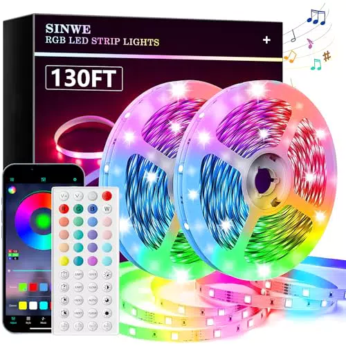 SINWE LED Strip mit Fernbedienung und App, Musik Sync für Gaming und Zuhause