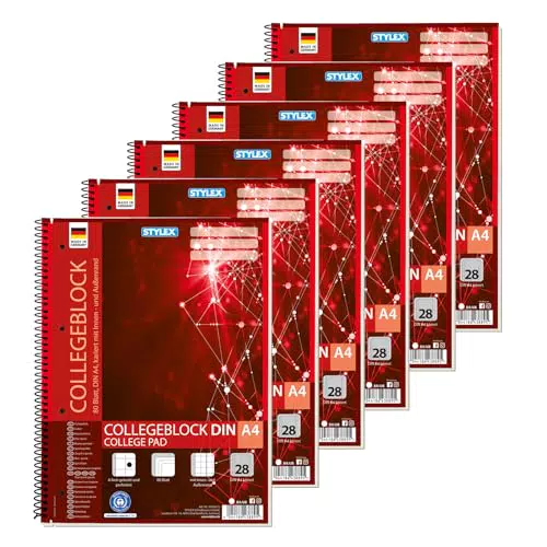 Stylex Collegeblock kariert DIN A4 mit Spiralbindung, 80 Blatt