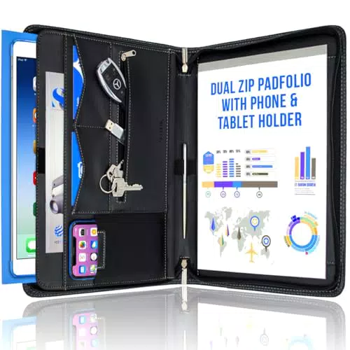 STYLIO A4 Reißverschluss Schreibmappe mit Tablet Halterung und Notizblock