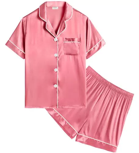 SWOMOG Kinder Schlafanzug Set – Seiden Pyjama für Mädchen und Jungen