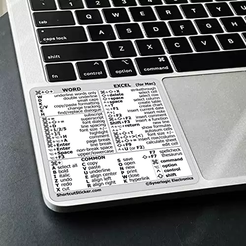 SYNERLOGIC Tastenkürzel Aufkleber für Word/Excel (Mac) - Laminierte Vinyl-Ausführung