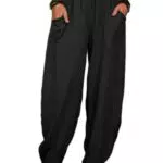 Tankaneo Damen Leinenhose Elegant Lange Harem Capri Sommerhose mit Taschen