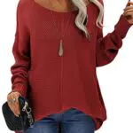 Tankaneo Damen Pullover Rundhals Langarm Casual Herbst Winter Strickpullover