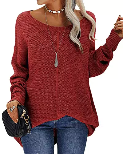 Tankaneo Damen Pullover Rundhals Langarm Casual Herbst Winter Strickpullover