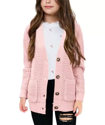 Tankaneo Mädchen Strickjacke mit Taschen und Knöpfen für Kinder