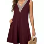 Tanmolo Damen Sommerkleid Ärmellos V-Ausschnitt Knielang Freizeitkleid
