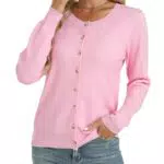 Tanou Damen Strickjacke Langärmlig Rundhals Elegant Einfarbig Cardigan
