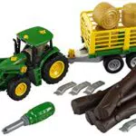 Theo Klein John Deere Traktor mit Holz- und Heuwagen für Kinder ab 3 Jahren
