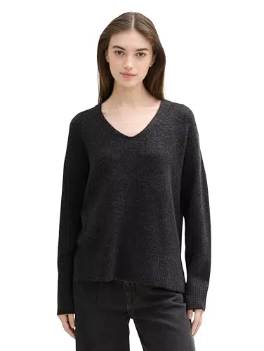 TOM TAILOR Denim Damen V-Ausschnitt Strickpullover Cosy 10522