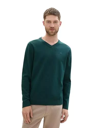 TOM TAILOR Herren Basic Pullover mit V-Ausschnitt aus Baumwolle