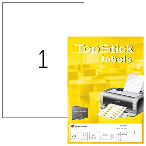 TopStick 8720 Universal Etiketten, selbstklebend, bedruckbar, A4, 100 Blatt