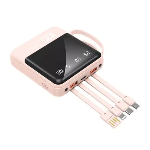 Powerbank 10000mAh mit integrierten Kabeln und Taschenlampe, kompatibel mit iPhone, Samsung, Google, LG, iPads