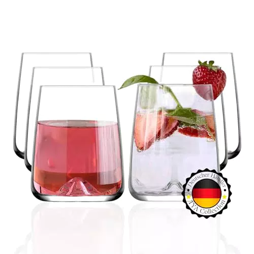TYA Moderne Trinkgläser 475ml - Bleifrei, Spülmaschinenfest, für Cocktails und Wasser